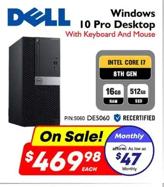 Factory Direct Dell windows 10 pro desktop with keyboard & mouse offer