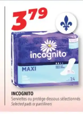 Familiprix Incognito selected pads or pantiliners offer