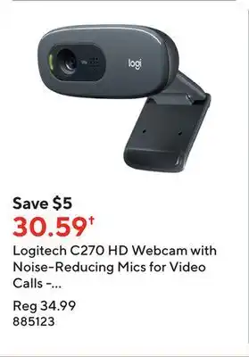 Staples Logitech c270 hd webcam with noise-reducing mics for video calls - black offer