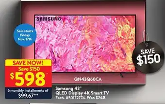Walmart Samsung 43 qled display 4k smart tv offer