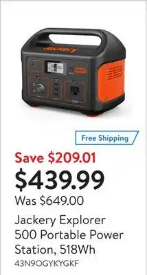 Walmart Jackery explorer 500 portable power station, 518wh offer