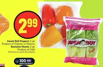 FreshCo Sweet Bell Peppers 4 pk, Romaine Hearts 3 pk offer