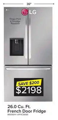 Leon's Lg 26 cu. ft. smart counter-depth max stainless steel french door refrigerator - lrfxc2606s offer