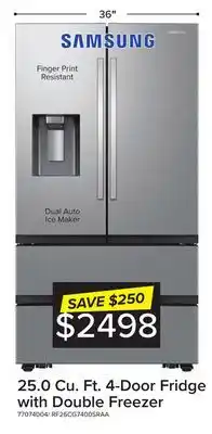 Leon's Samsung stainless steel 36 counter depth 4-door refrigerator with double freezer (25cu.ft) - rf26cg7400sraa offer