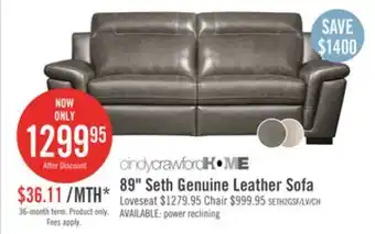 The Brick Seth genuine leather sofa - grey offer