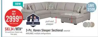 The Brick Haven 3-piece chenille right-facing sleeper sectional - grey offer