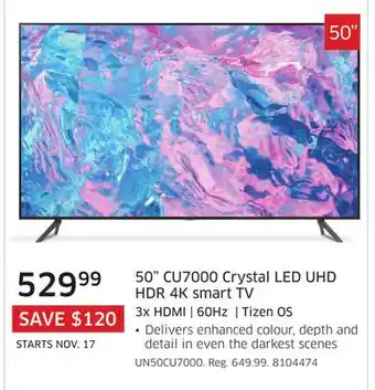 The Source Samsung 50 cu7000 crystal led uhd hdr 4k smart tv offer