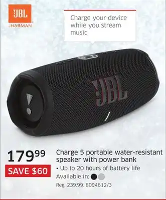 The Source Jbl charge 5 portable water-resistant speaker with power bank offer