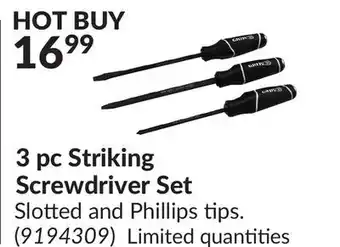 Princess Auto 3 pc striking screwdriver set offer