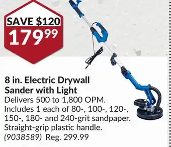Princess Auto 8 in. electric drywall sander with light offer