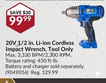 20v 1 2 in. li ion cordless impact wrench offer at Princess Auto