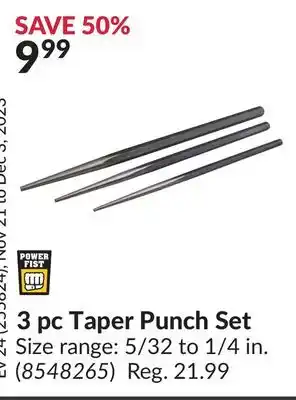 Princess Auto Power fist 3 pc taper punch set offer
