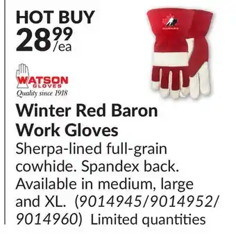Princess Auto Winter red baron work gloves offer