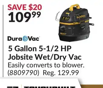 Princess Auto 5 gallon 5-1/2 hp jobsite wet/dry vac offer