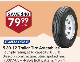 Princess Auto 5.30-12 trailer tire assemblies offer