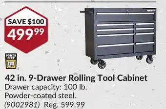 Princess Auto 42 in. 9-drawer rolling tool cabinet offer
