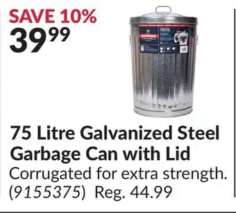 Princess Auto 75 litre galvanized steel garbage can with lid offer