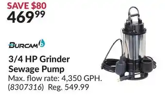 Princess Auto 3/4 hp grinder sewage pump offer