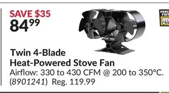 Princess Auto Twin 4-blade heat-powered stove fan offer