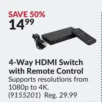 Princess Auto 4-way hdmi switch with remote control offer