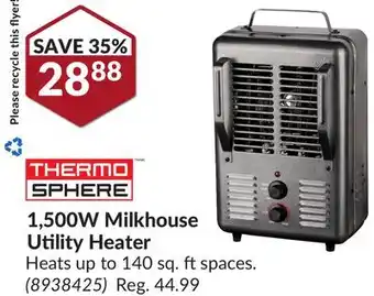 Princess Auto 1, 500w milkhouse utility heater offer