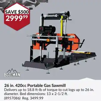 Princess Auto 26 in. 420c c portable gas sawmill offer