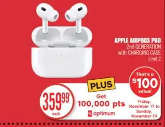 Shoppers Drug Mart Apple airpods pro 2nd generation with charging case offer