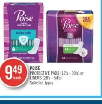 Shoppers Drug Mart Poise protective pads (12's-30's) or liners (28's-54's) offer