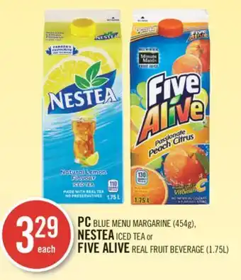 Shoppers Drug Mart Pc blue menu margarine (454g), nestea iced tea or five alive real fruit beverage (1.75l) offer