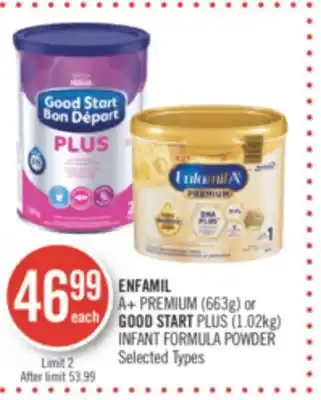 Shoppers Drug Mart Enfamil a+ premium (663g) or good start plus (1.02kg) infant formula powder offer