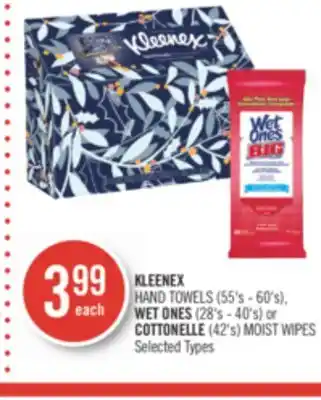 Shoppers Drug Mart Kleenex hand towels (55's - 60's), wet ones (28's - 40's) or cottonelle (42's) moist wipes offer