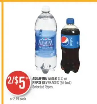 Shoppers Drug Mart Aquafina water (1l) or pepsi beverages (591ml) offer