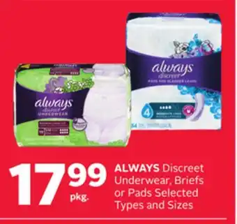 Rexall Always discreet underwear, briefs or pads offer