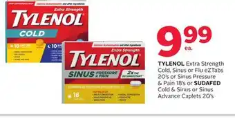 Rexall Tylenol extra strength cold, sinus or flu eztabs 20' s or sinus pressure & pain 18' s or sudafed cold & sinus or sinus advanc offer