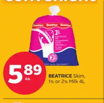 Rexall Beatrice skim, 1% or 2% milk 4l offer