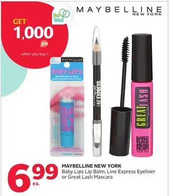 Rexall Maybelline new york baby lips lip balm, line express eyeliner or great lash mascara offer