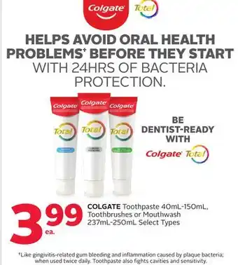 Rexall Colgate toothpaste 40ml-150ml, toothbrushes or mouthwash 237ml-250ml offer