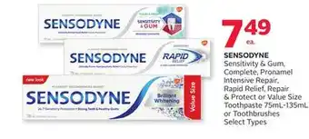 Rexall Sensodyne sensitivity & gum, complete, pronamel intensive repair, rapid relief, repair & protect or value size toothpaste 75m offer