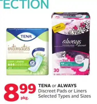 Rexall Tena or always discreet pads or liners offer