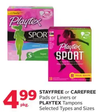 Rexall Stayfree or carefree pads or liners or playtex tampons offer