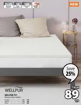 JYSK Wellpur t31 memory foam topper offer