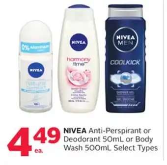 Rexall Nivea anti-perspirant or deodorant 50ml or body wash 500ml offer