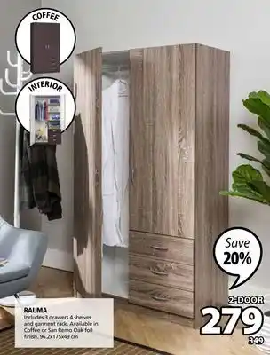 JYSK Rauma 2 door + 3 drawer wardrobe offer