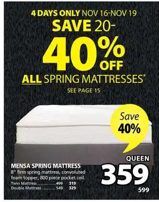 JYSK Mensa spring mattress offer