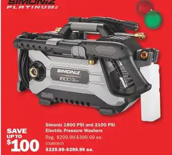 PartSource Simoniz 1800 psi and 2100 psi electric pressure washers offer