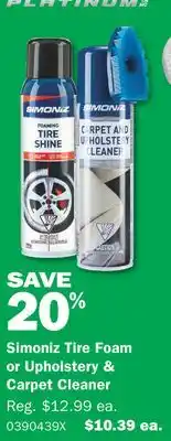 PartSource Simoniz tire foam or upholstery & carpet cleaner offer