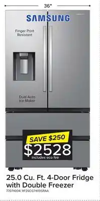 Leon's Samsung stainless steel 36 counter depth 4-door refrigerator with double freezer (25cu.ft) - rf26cg7400sraa offer
