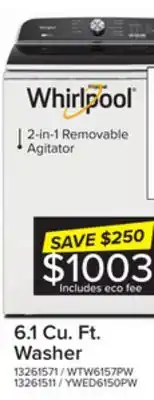 Leon's Whirlpool white top load washer (6.1 cu ft) - wtw6157pw offer