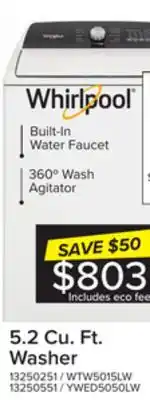 Leon's Whirlpool white top load washer with built-in faucet (5.2 cu.ft.) - wtw5015lw offer