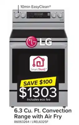 Leon's Lg smudge resistant stainless steel 6.3 cu ft. electric thinq instaview range with air fry and true convection- lrel6325f offer